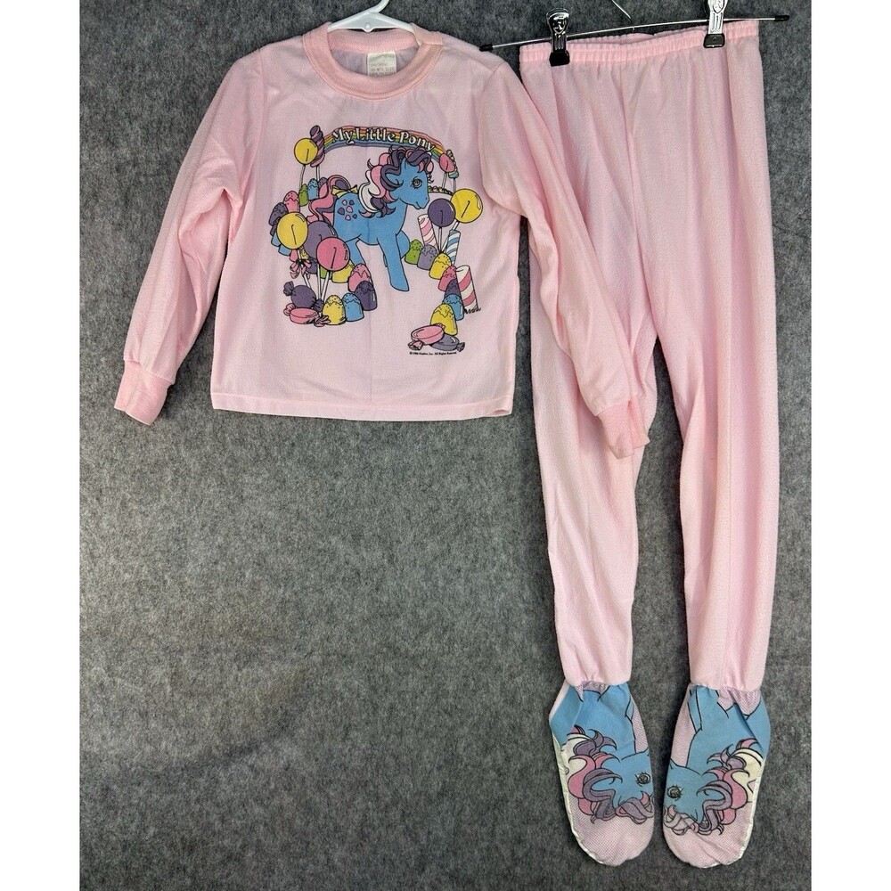 Vtg My Little Pony Sweet Stuff Twinkle Eye Pony Girls 6X Pink Footed Pajama Set